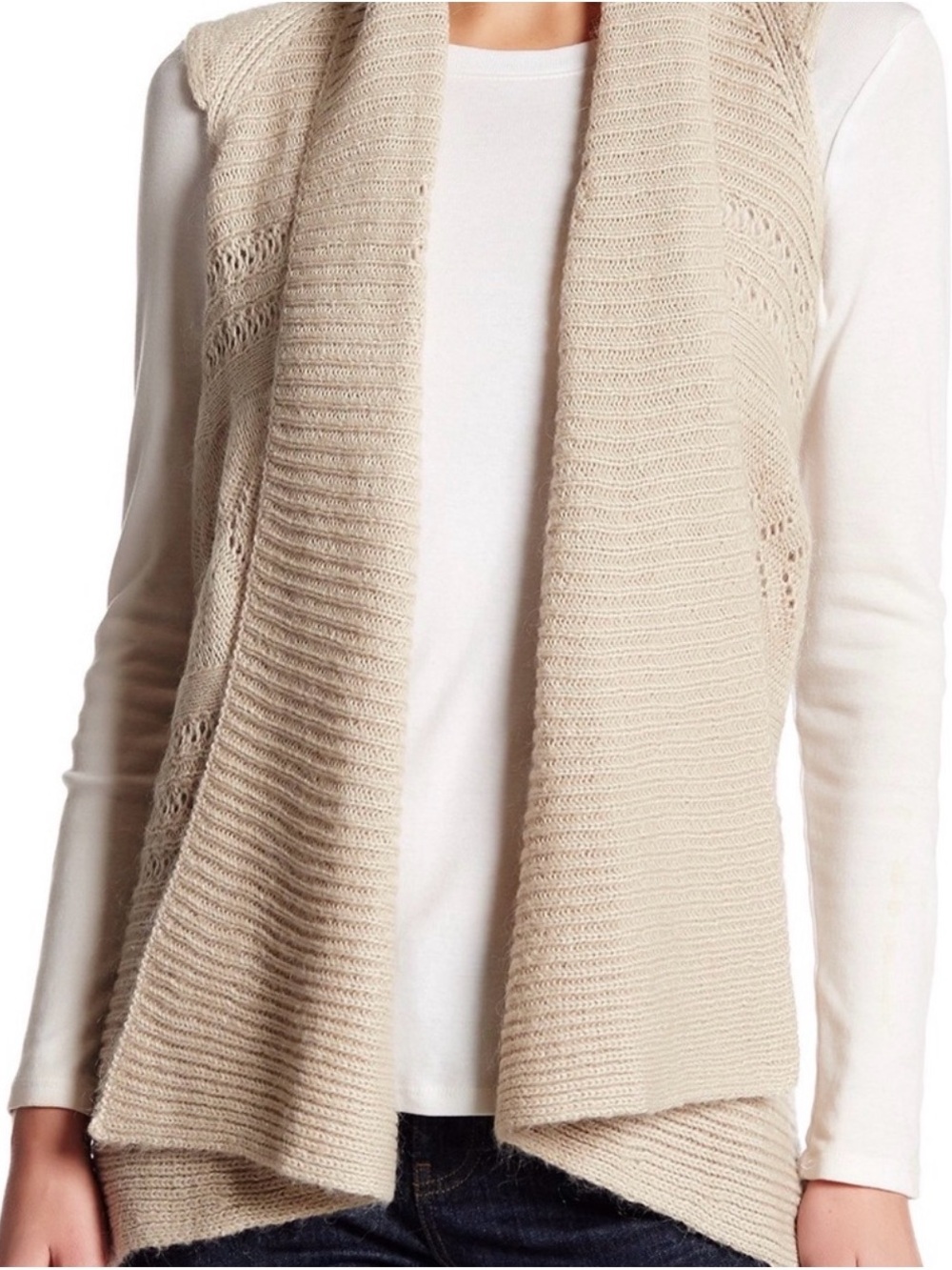 Splendid Cream Open-Front Knit Draped Sweater Vest Size XS